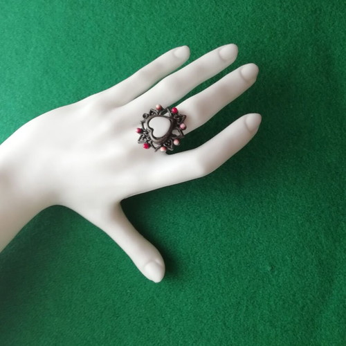Bronze ring vintage white heart DIY open size new
