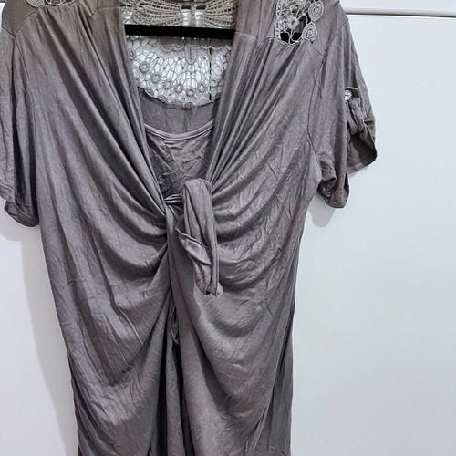 Double blouse with lace used, gray, size L