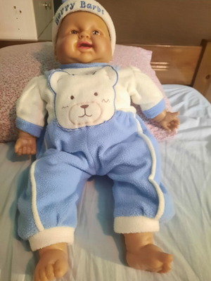 Vintage large doll happy baby in excellent condition, 60 cm tall