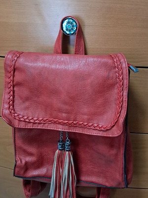 Backpack made of synthetic leather red used
