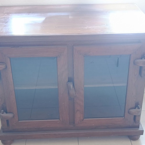 Wooden rustic buffet cabinet with glass doors, solid wood