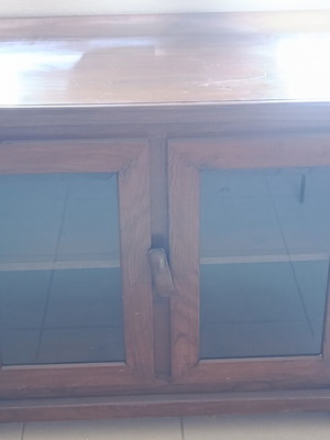 Wooden rustic buffet cabinet with glass doors, solid wood