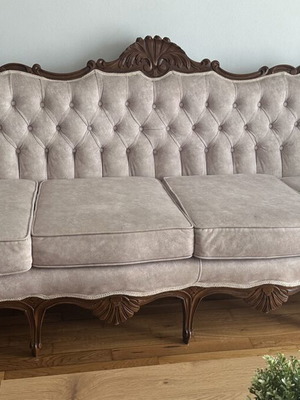 Carved living room set used, handmade with sofa and chairs