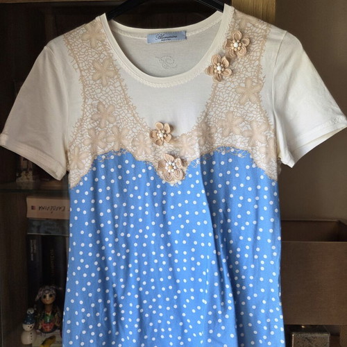 Blumarine blouse cotton size M like new, white and blue polka dot