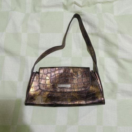 Vintage Estel shoulder bag used, bronze croc-embossed effect