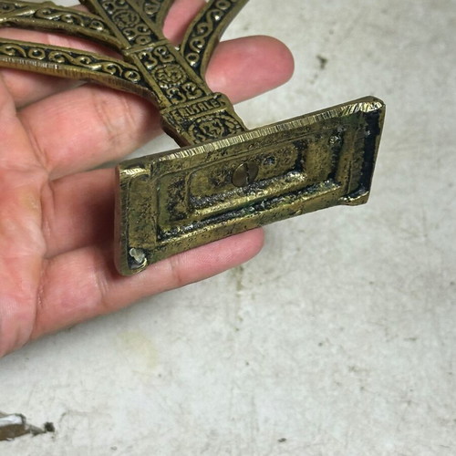 Vintage brass seven-branched menorah "Jerusalem" used, collectible candle holder