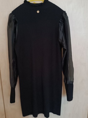Lynne Black Elastic Dress With Transparent Puffy Sleeves Like New