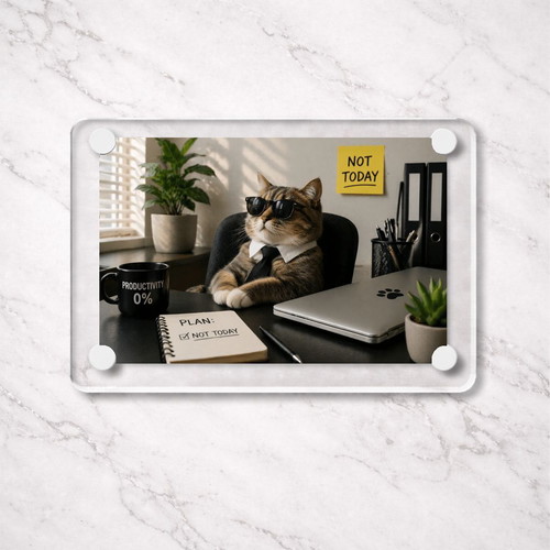 Ακρυλικό Μαγνητάκι ψυγείου Productivity 0 Cat Office Meme καινούργιο