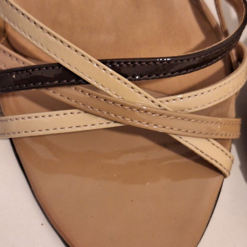 WOLP & CO. women's sandals with beige and brown straps, like new, gold heel