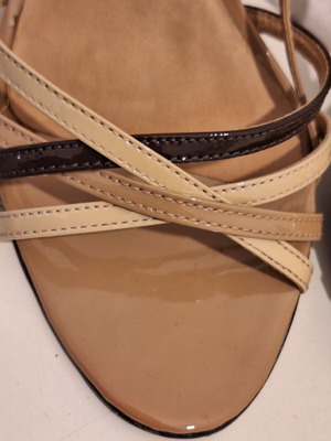 WOLP & CO. women's sandals with beige and brown straps, like new, gold heel