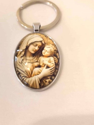 Metal keychain Panagia Vrefokratousa new, beige silver