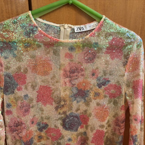 ZARA maxi dress with sequins and floral print, size S