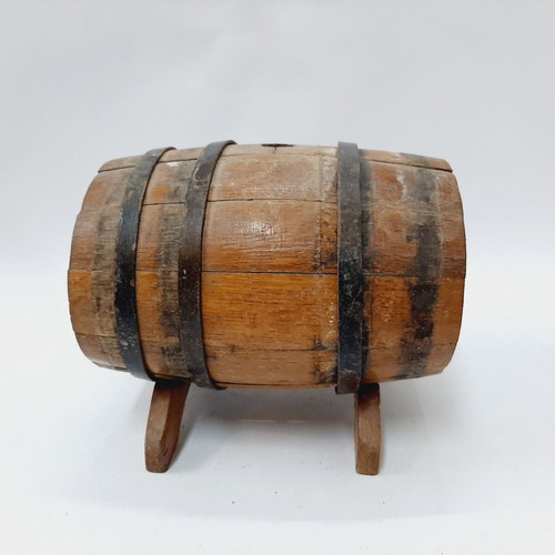 Vintage oak barrel USSR 70s with stand, 18×14×15 cm