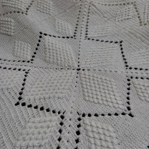 Handmade double knitted blanket new, white with lace