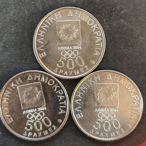 500 Drachma coins 2000 Olympionikis Diagoras like new, set of 3
