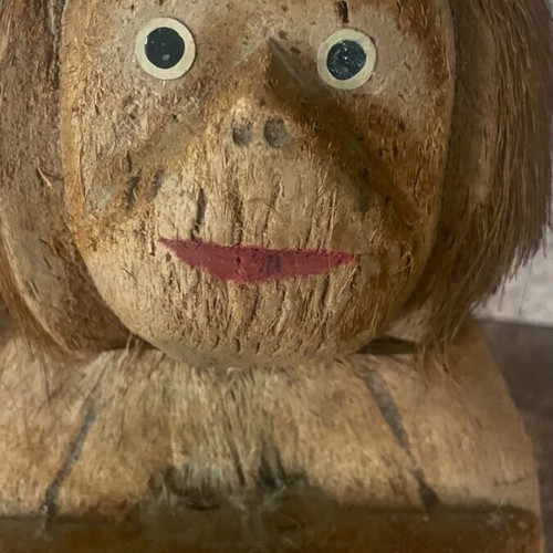 Handmade coconut monkey figurine used
