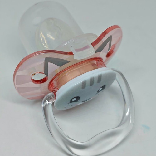 Silicone pacifier with cap and cat design like new, pink