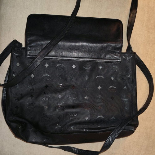 MCM shoulder bag used, black, with multiple compartments