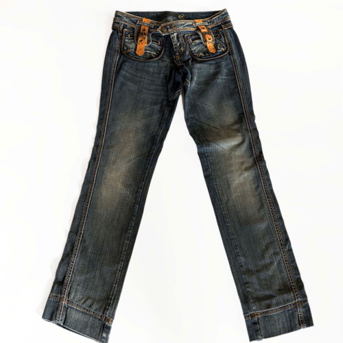 Just Cavalli denim pants like new with ostrich leather, size S