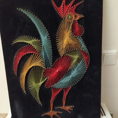 Antique rooster string art frame used 55x40 cm