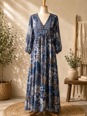 Boho maxi φόρεμα Attr@ttivo σαν καινούργιο, μέγεθος S/M, floral ethnic print