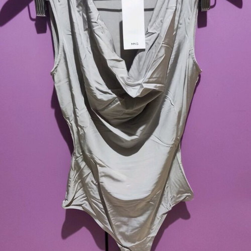 Mango bodysuit Small sleeveless with cowl neck grey new