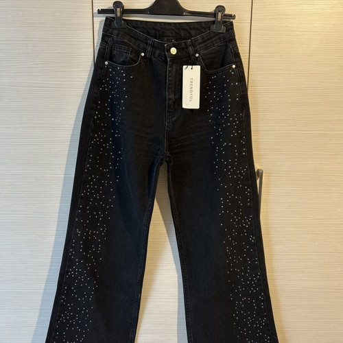 Jeans with rhinestones wide leg Trendyol new, high waist, black