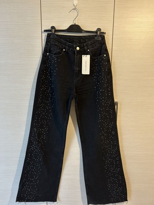 Jeans with rhinestones wide leg Trendyol new, high waist, black