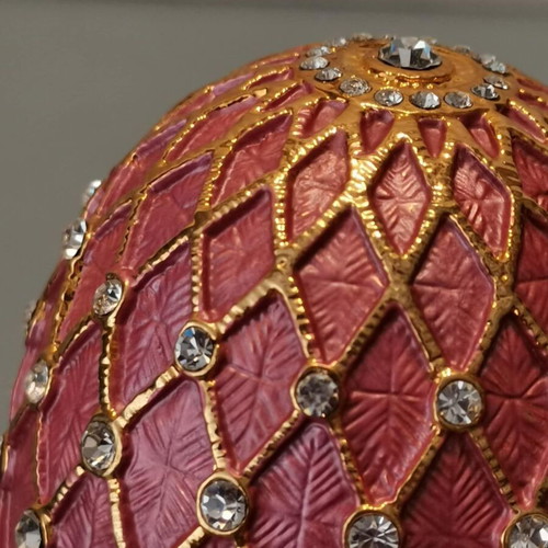 Russian style decorative egg used with stand, vintage metal enamel