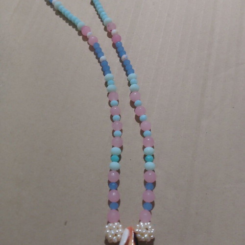 Necklace with natural shell and mineral stones, new