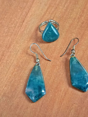 Vintage ring and earrings set used, possibly apatite stones