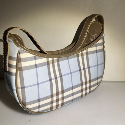 Burberry hobo bag with light blue and beige check pattern