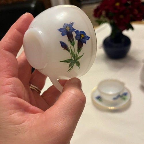 Arcopal France vintage set of 2 cups used with blue Gentian design