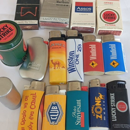 Collectible lighters and matches used, set of 16