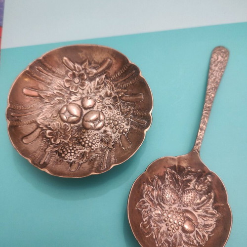 Silver set of seed testing spoon and tray like new