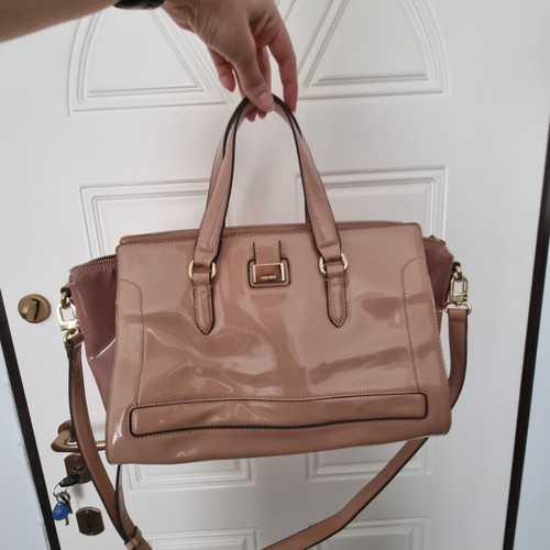 Nine West satchel bag used, nude beige with glossy finish
