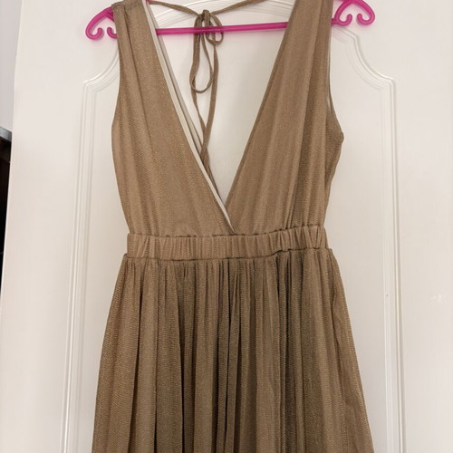 Rare maxi gold dress new, lined, deep neckline