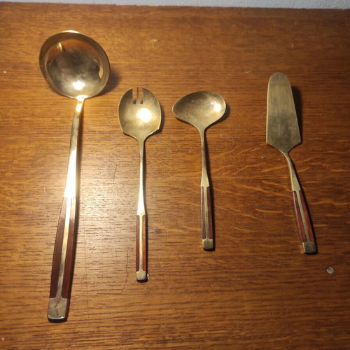 Vintage brass and rosewood cutlery set, 93 pieces, Mid-Century