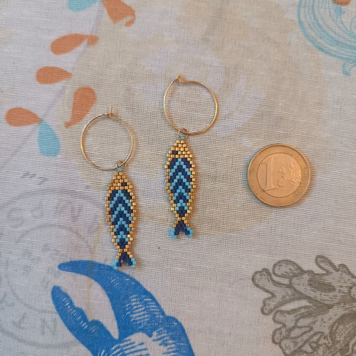 Fish earrings handmade with miyuki beads, like new, blue and gold