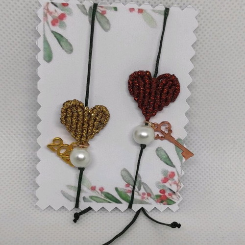 Macrame heart bracelet Christmas new with pearl and key