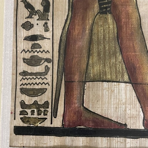 Handmade painting on Egyptian papyrus with frame used, 37cm x 47cm