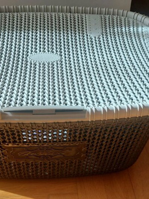Plastic woven basket with integrated lid like new