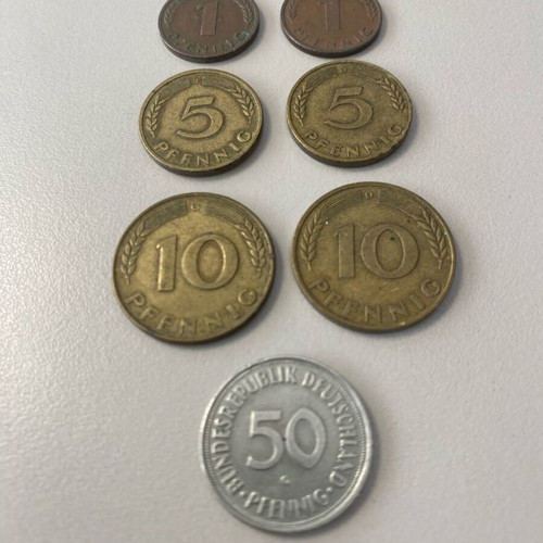 Collectible set of 7 Pfennig coins Germany 1949-1950 used