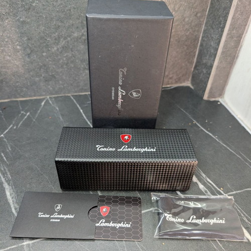 Tonino Lamborghini sunglasses case new medium with cloth and box black red
