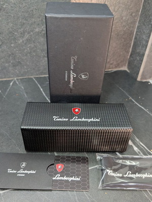 Tonino Lamborghini sunglasses case new medium with cloth and box black red