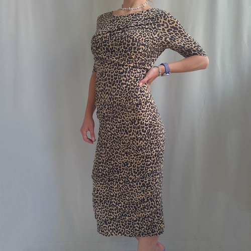 Ganni women's midi bodycon dress, leopard print, size M