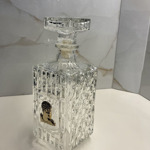 Vintage crystal decanter 1960–1970 with silver classical medal and stopper