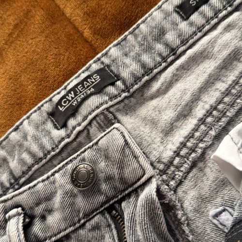 Jeans high waist straight leg XS like new, white and grey