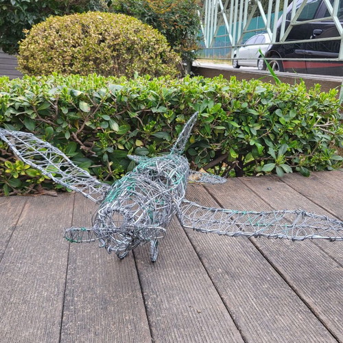 Handmade Industrial Wire Airplane Sculpture like new