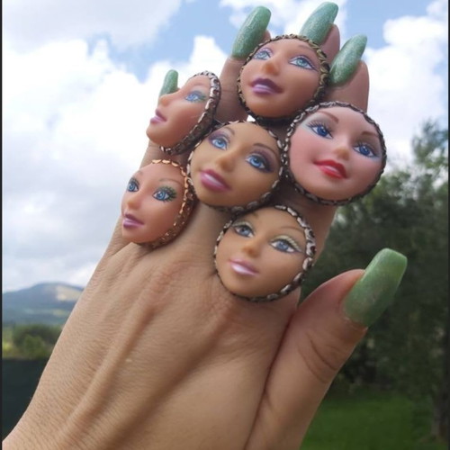 Barbie ring with face one size adjustable, new, multicolor